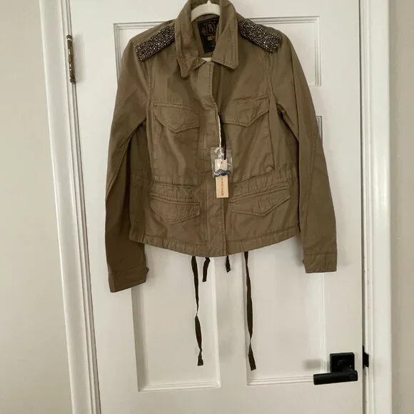 Diesel Jacket G-CHLIO Military Green Embellished Shoulder Size S NWT - Picture 2 of 7